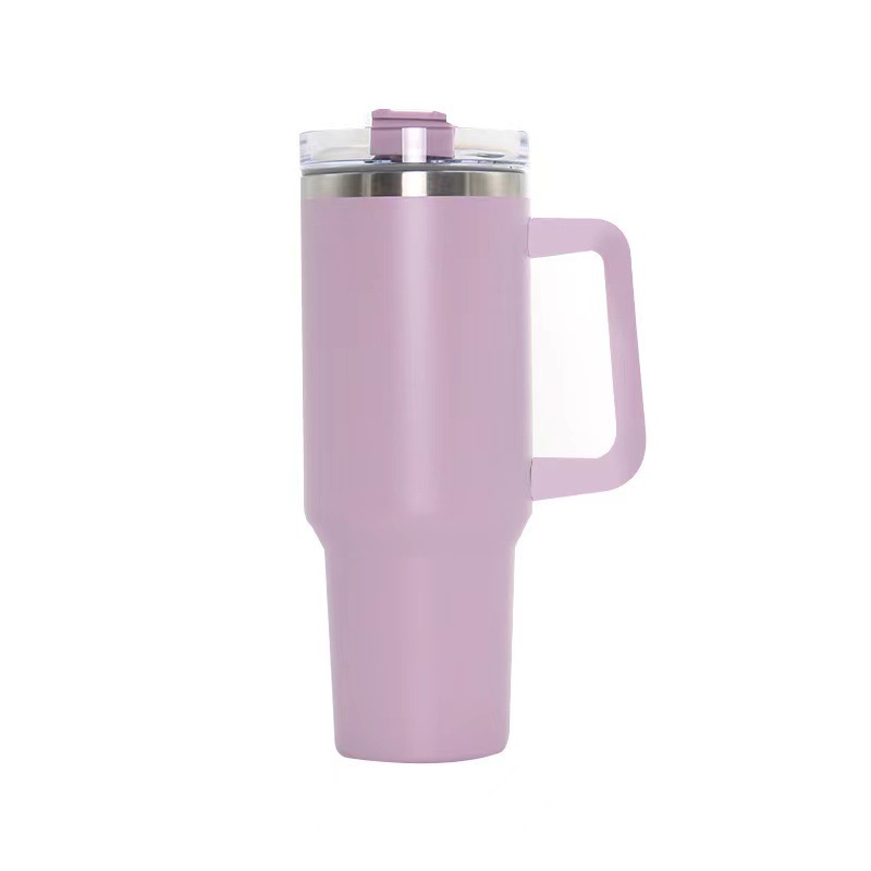 Vaso de coche de mango de 40oz de doble capa de acero inoxidable 304 transfronterizo, taza de hiba, taza de paja, taza de aislamiento térmico, taza de café