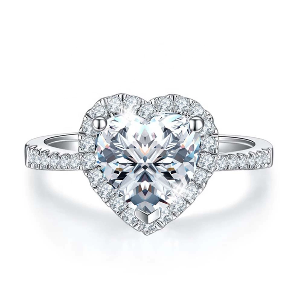 Classic white zirconium heart shaped, fashionable ring with stone, simple and elegant design