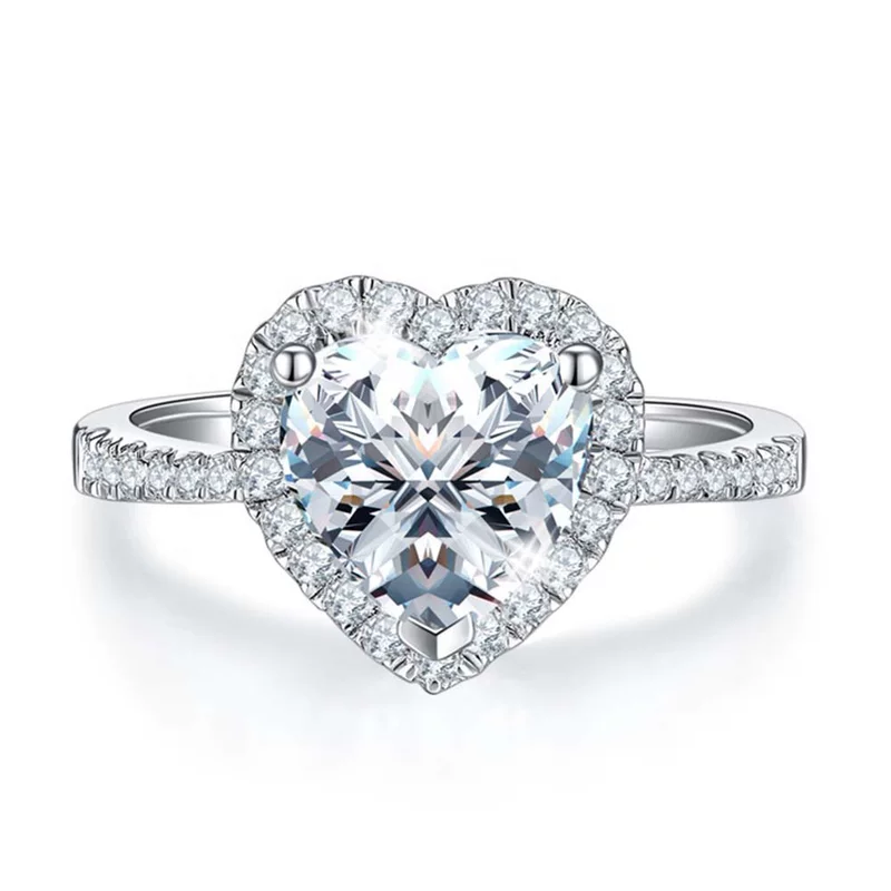 Classic white zirconium heart shaped, fashionable ring with stone, simple and elegant design
