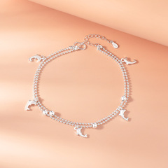 Manufacturer wholesale dolphin foot chain for women, students, personalized, fresh and stylish, double-layer bead foot jewelry, online celebrity live broadcast accessories