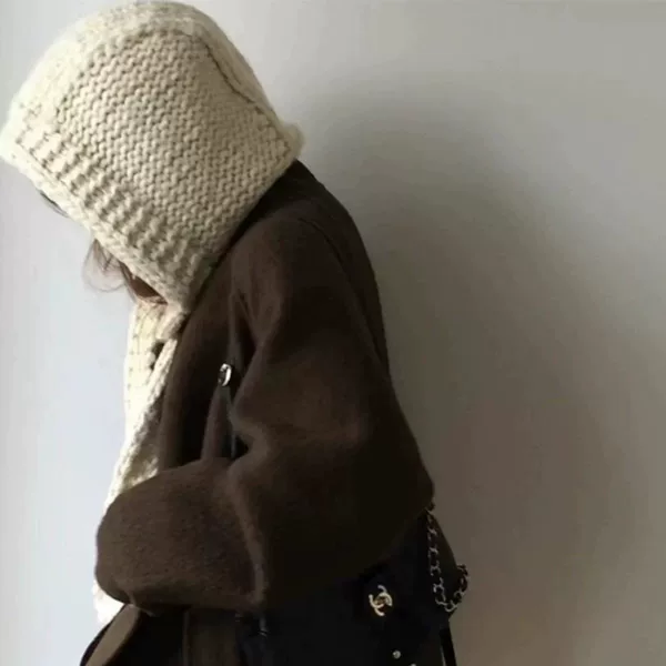 Korean Handmade Wool Knitted Coarse Wool Knitted Rafa Hat Shawl Pullover Warm Neck Protection Shawl Scarf Cap