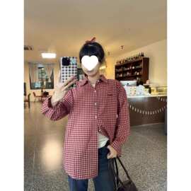 腊肠小狗刺绣格子衬衫女春秋2026新款韩系慵懒格纹外套小个子上衣