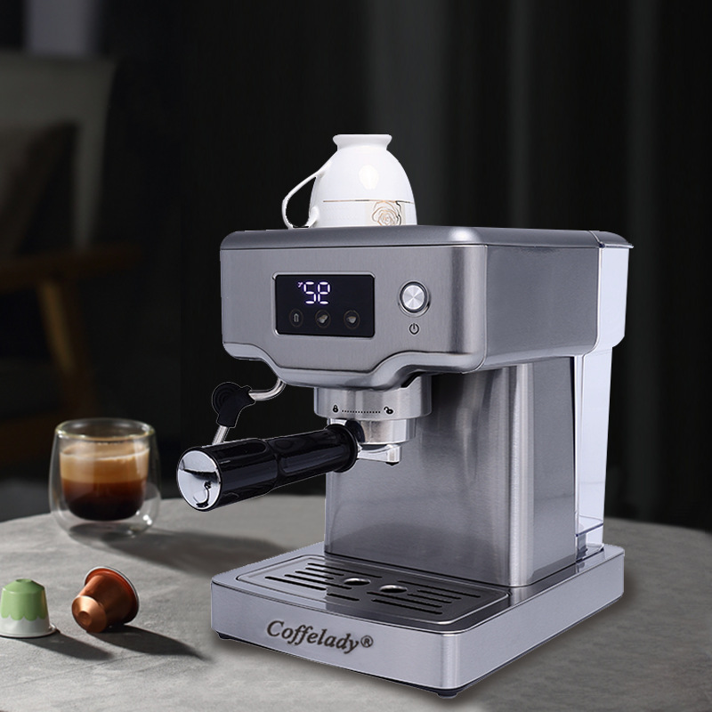 Coffelady casa de acero inoxidable máquina de café espresso bomba máquina de café pantalla de tiempo de temperatura