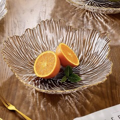 Golden-Edge Petal Fruit Basket, Refined Creative Home Use Living Room Japanese Crystal Glass Snack Fruit Bowl, High Aesthetic Appeal
