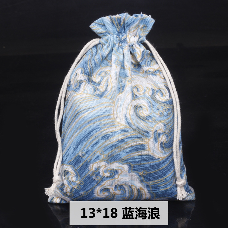 Ventas calientes de impresión de paquetes de cuerda de dibujo bolsas de impresión logotipo de lino bolsa de tela para el medio ambiente bolsa de almacenamiento de artículos 13 * 18