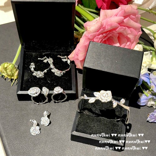 Schubert Rose Gemstone Ring Designer 18K Gold Plated Camellia Zircon Necklace Vintage Stud Earring Set
