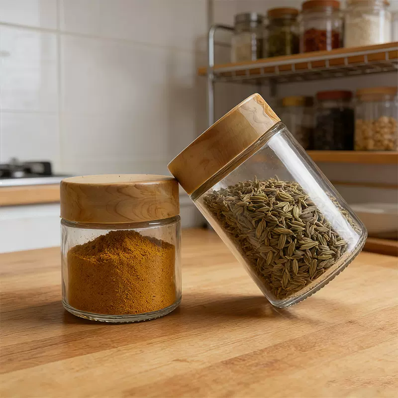 厂家直销储物罐咖啡豆花茶储存罐食品防潮密封玻璃罐塑料盖仿木纹