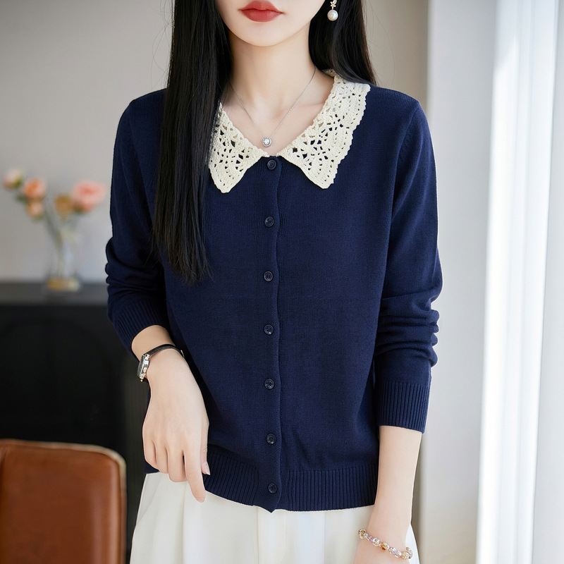 Stylish Hollowed-Out POLO Collar Long-Sleeve Knit Cardigan, New Autumn/Winter Fashionable Versatile Women's Top Wholesale