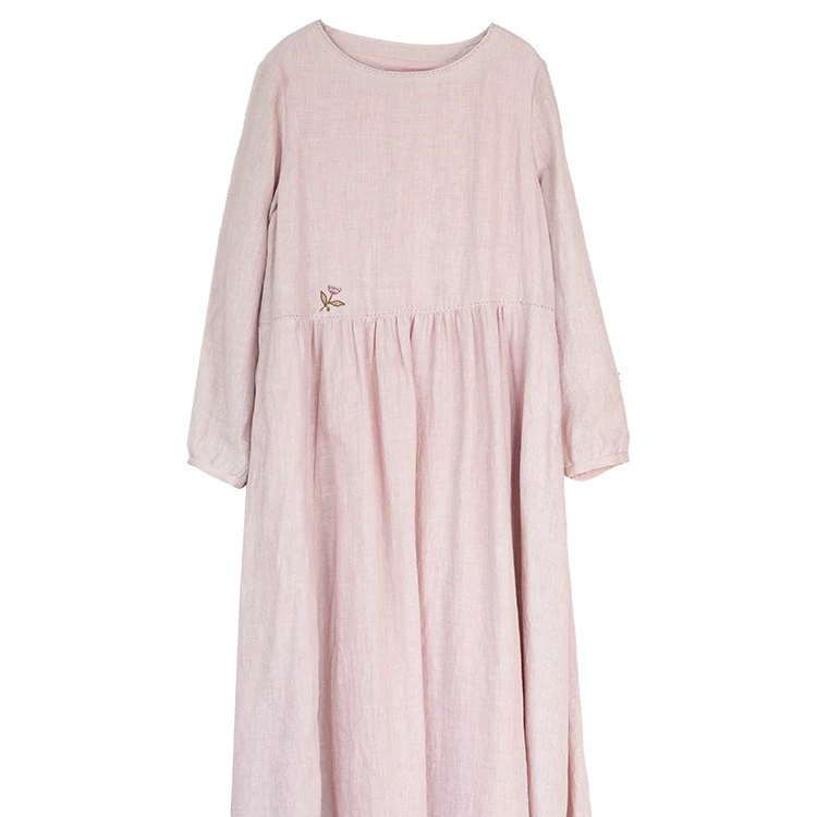 2025 новый стиль женская льняная художественная вышивка ручной работы с длинными рукавами длинное платье минус возраст путешествия длинное платье