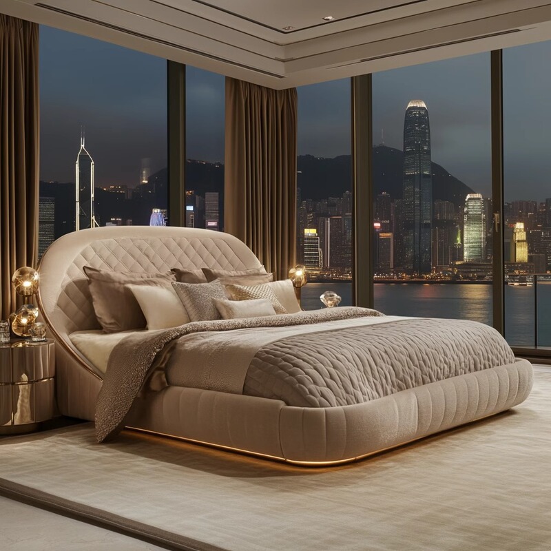Luxurious Fabric Double Bed Multifunctional Leather Bed Master Bedroom Luxury Double Bed Italian Minimalist Style