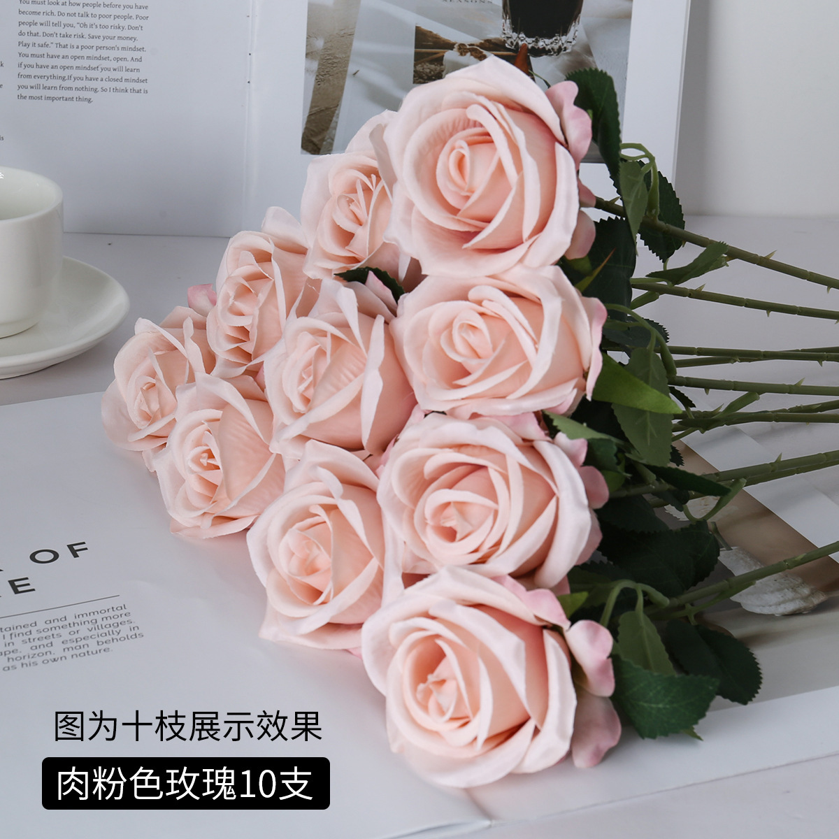 Ramo de Rosas Artificiales de Tela, Alta Simulación, para Hogar