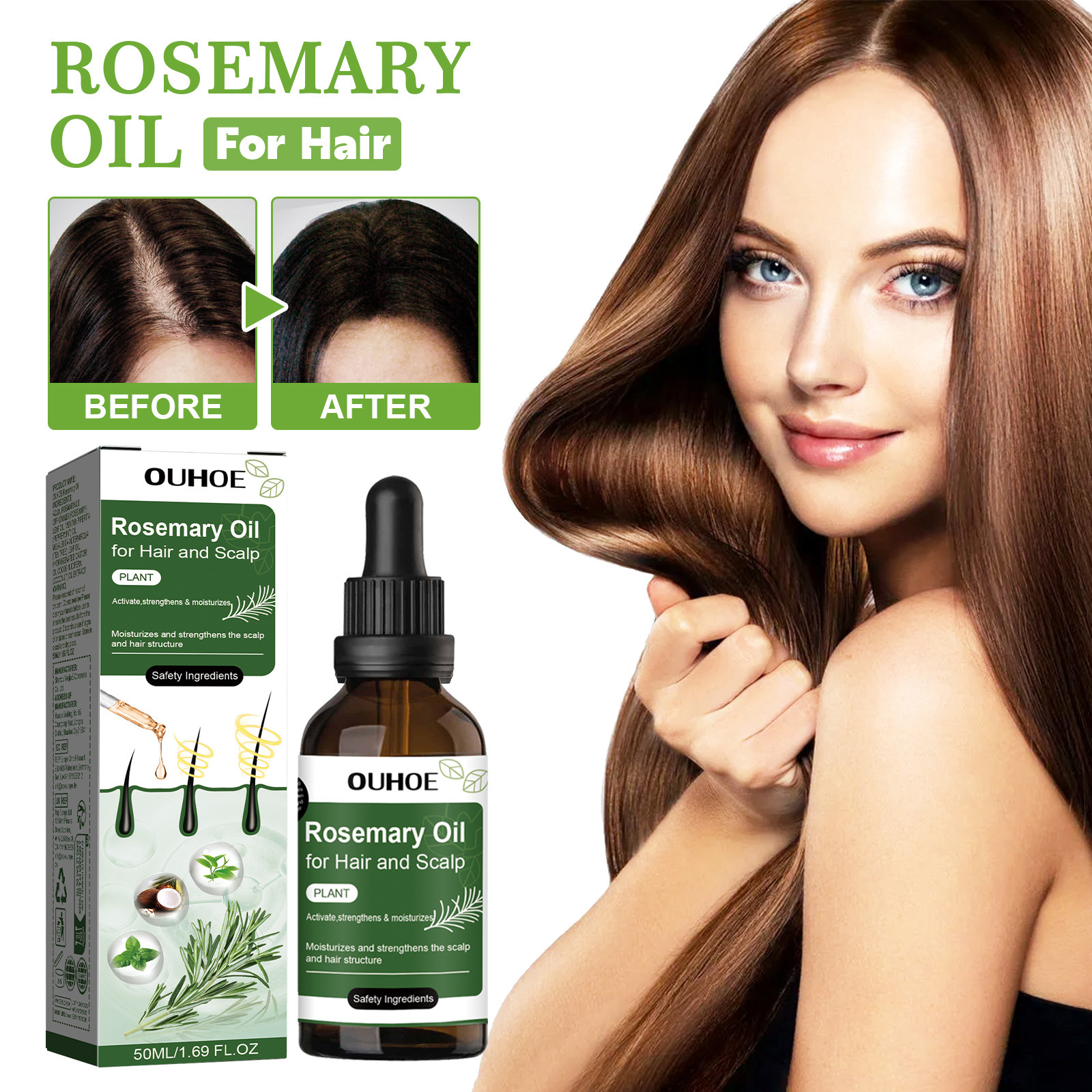 OUHOE Hair Care Rosemary Oil Rosemary Essence Nourishing Hair Tail Softening Hair Care Essential Oil