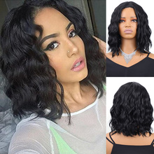 跨境假发 欧美假发女士前蕾丝中分小蕾丝黑人假发短卷发化纤头套