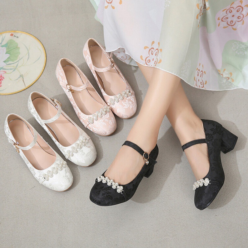 New Girls Shoes Student Princess Shoes Performance High Heels Spring and Autumn Bow Leather Shoes Middle and Big Children's Leather Shoes