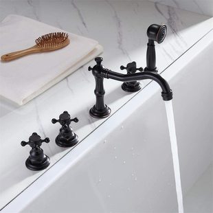 European-style brass antique three-hole basin faucet black bronze split mixed water bathtub faucet three-piece set