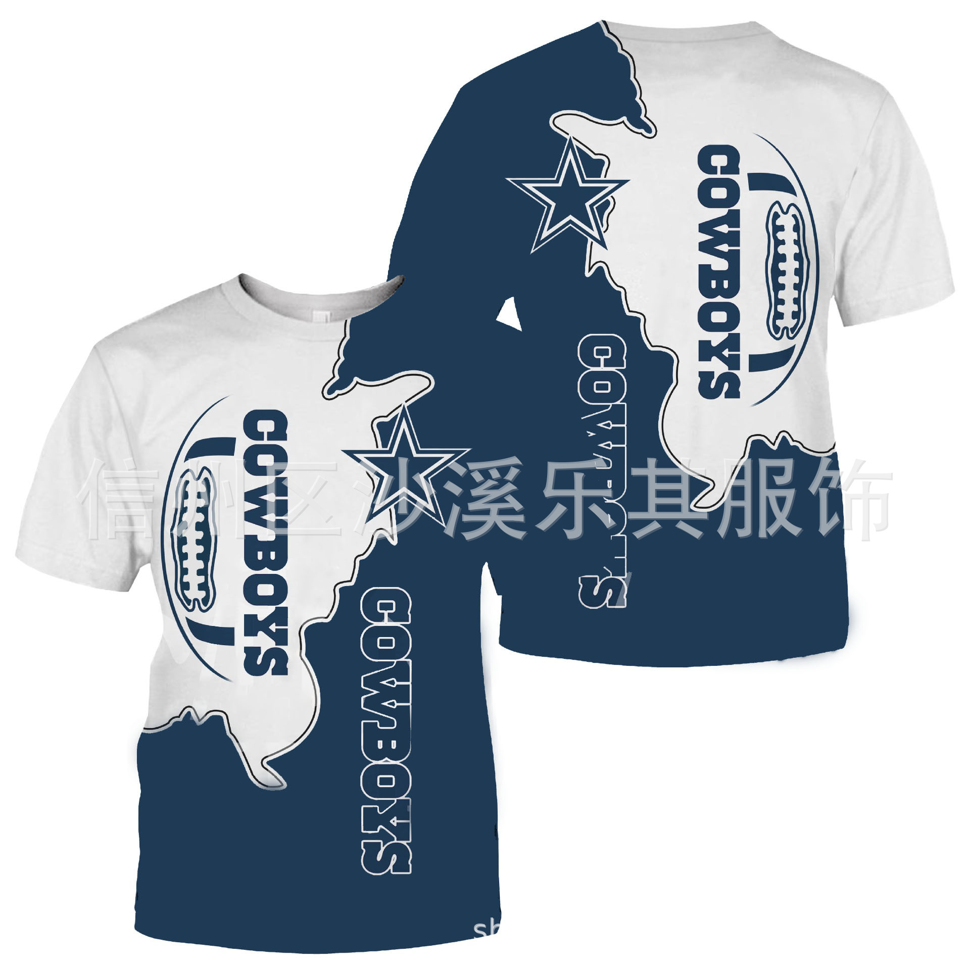 2024 Amazon nuevos hombres tendencia europea y americana delgada cuello redondo NFL camiseta de manga corta impresión digital casual código europeo