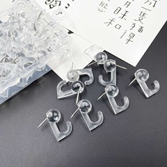 50 100枚の箱入りフック画鋲黒透明色壁釘フック付きオフィスファイル壁工字釘