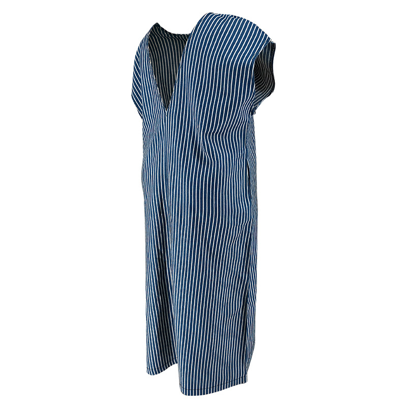 Plus Size Women's Clothing Denim Long Dress Sleeveless Round Neck Striped Pattern_ecoleips.com