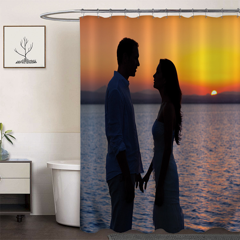 Cortina de ducha de poliéster impresa con hebilla de cortina de ducha de plástico baño cuarto de baño cortina de partición impermeable a prueba de moho