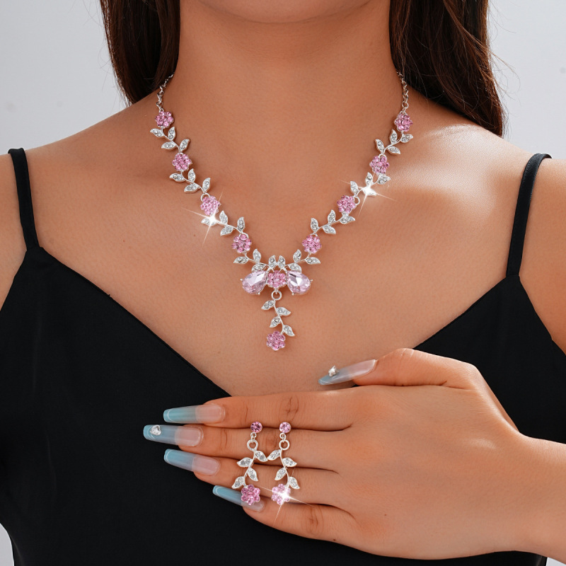 Cross-Border Popular Bridal Wedding Set: Necklace, Bracelet, Earrings, Two-Piece Jewelry Set, Evening Dress Jewelry