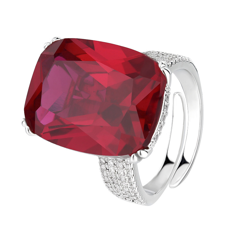 Otoño e invierno nuevo estilo Zhuangshengsheng joyería fondo de cobre chapado en oro simulación de moda blanco chapado en azul anillo femenino piedra 15*20