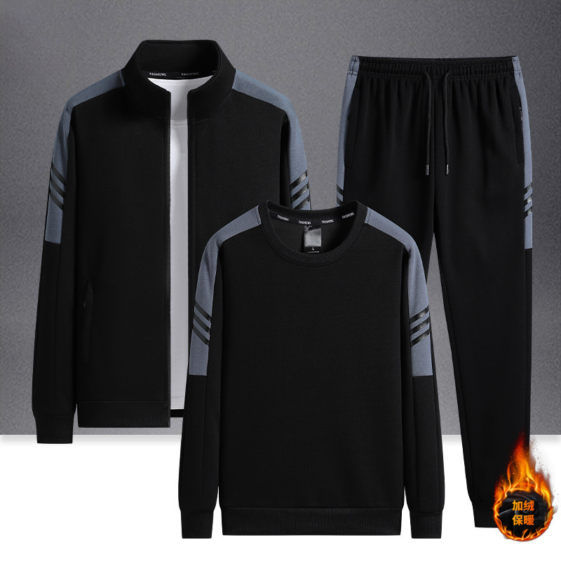 Cross-border 2023 nuevo estilo de los hombres con cuello alto de algodón grueso conjunto de ocio cárdigan deportivo juvenil traje de tres piezas moda casual simple