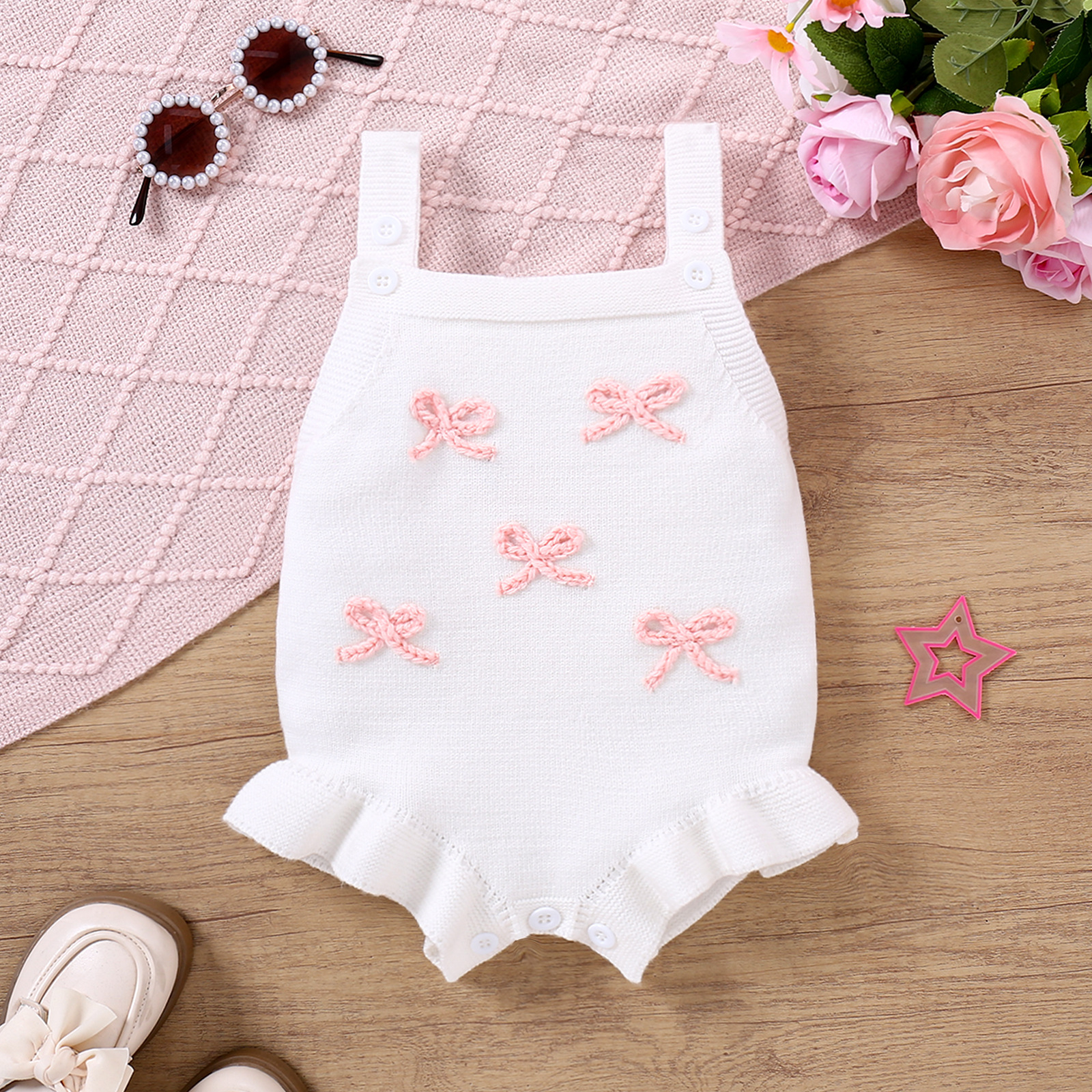 Baby romper with embroidered bow, sweet triangle bodysuit for girls, baby clothes gift