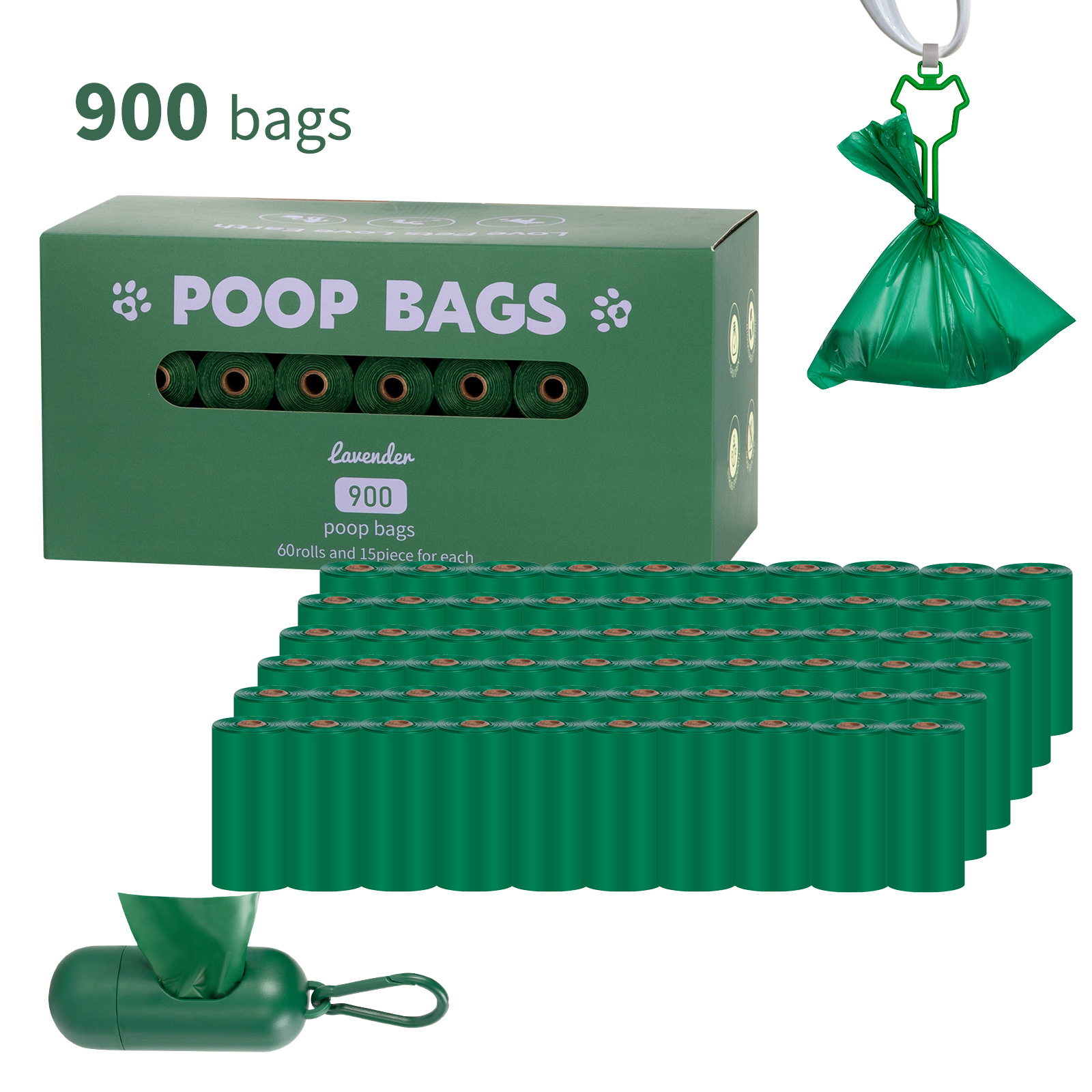 Nueva bolsa de mierda degradable ecológica para perros, bolsa de heces portátil, dispensador de clip de manos libres, bolsa de basura para mascotas