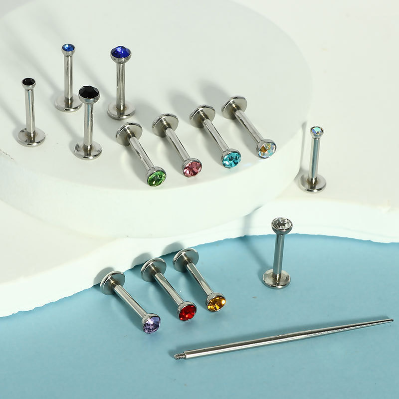 European American Fashion Personalized Internal Thread Diamond Stainless Steel Lip Nail Niche Earrings Wholesale Cross-Border Punk Piercing Jewelry detail image 8