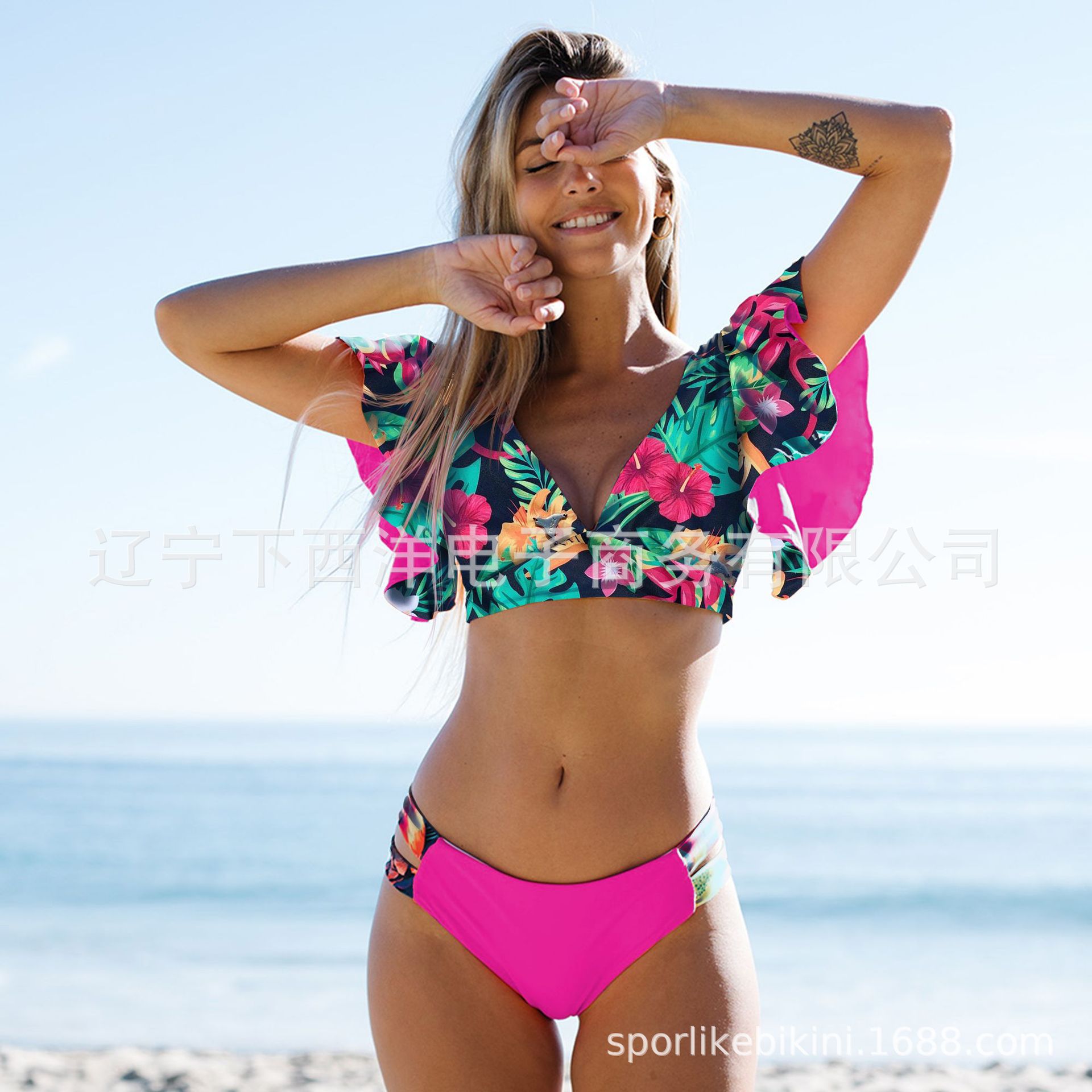 192g Weight Sexy Feel Of Sensation Briefs Panties Style Polyester Fabric Type 2 Pieces Set Quantity Swimming Pool, Beach Occasion Ditsy Floral Pattern Women's Gender Women's Ditsy Floral 2 Pieces Set Bikinis Swimwear 5