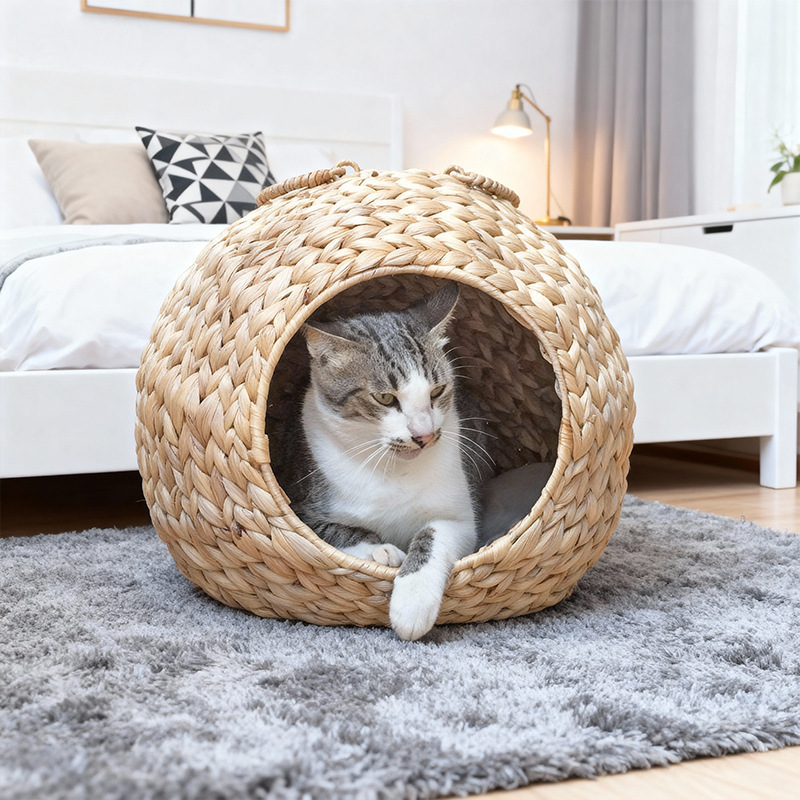 Cama de gato de hierba tejida de calabaza de agua personalizada semicerrada portátil perro nido para perros desmontable y lavable para mascotas generales