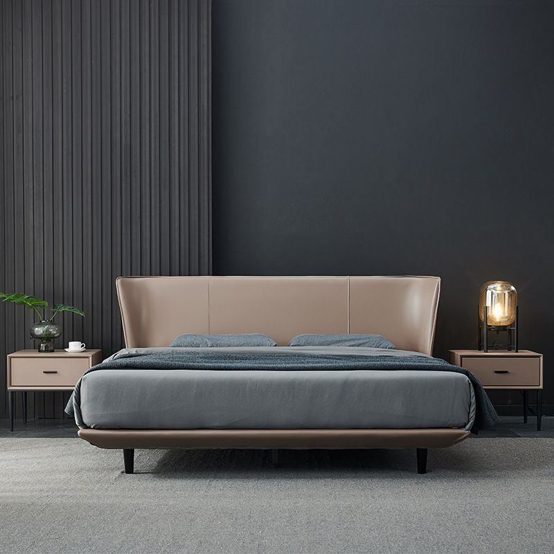 Cama minimalista Italiana Moderna cama de cuero minimalista dormitorio principal pequeño apartamento cama de cuero real cama doble atmosférica 1,8 m cama de boda