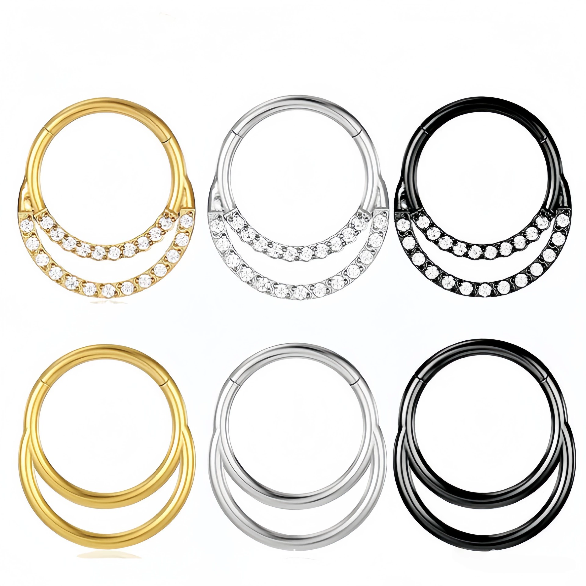 Nose Piercing Hoop, stainless steel with zirconia accents, 1.2×6–12 mm sizes