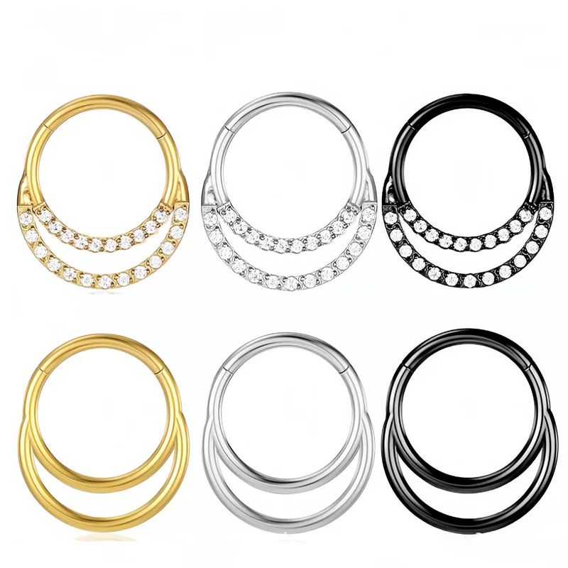 Nose Piercing Hoop, stainless steel with zirconia accents, 1.2×6–12 mm sizes