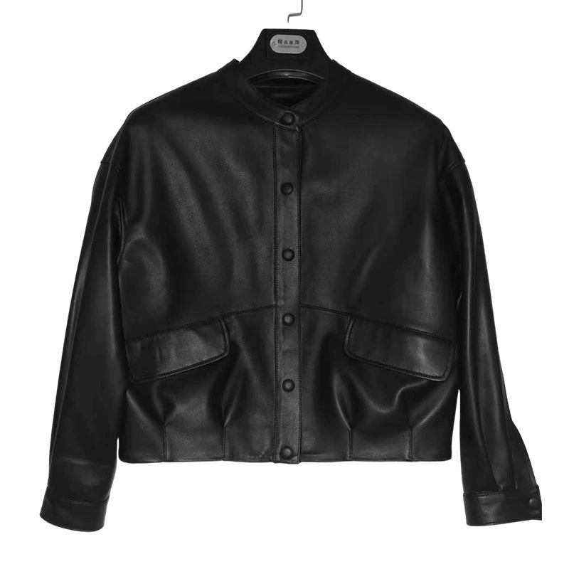 Spring Short Leather Jacket for Leisure - Comfortable, Durable, Custom-Made in Black or Brown
