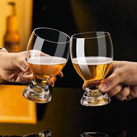 金箔水晶啤酒杯大容量加厚啤酒杯 家用多功能美观金箔杯