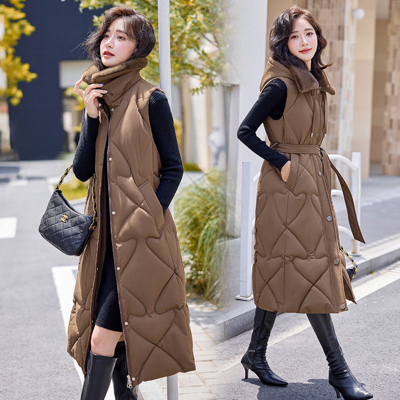 2024 otoño y invierno nuevo chaleco de plumón de algodón de mujer media y larga sobre la rodilla grande fuera de vestir chaleco de hombro de caballo chaleco de moda image 4