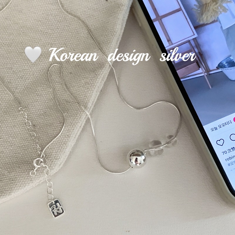 韓版極簡約ins風飾品 S925純銀珠圓球玻璃項鍊 疊戴鎖骨鏈女新款