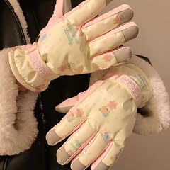 可爱粉色小熊滑雪手套女冬季可触屏加绒防水保暖2024防风骑行户外
