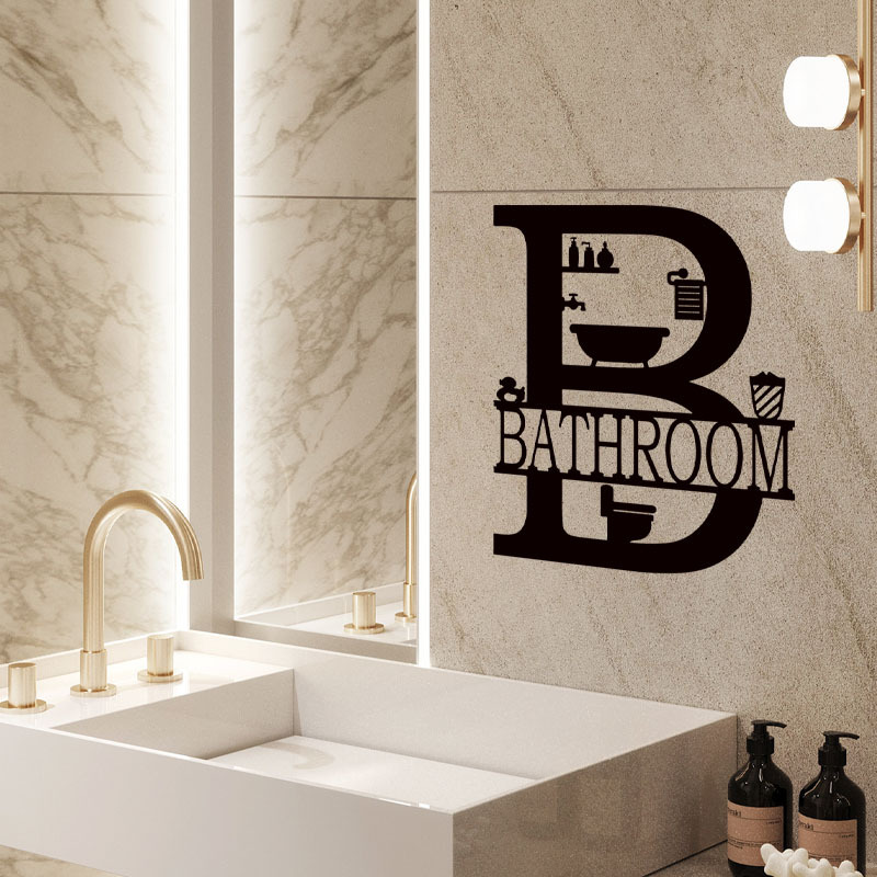 Cross-border black simple letter bathroom wall stickers personalized creative wall decorative painting self-paste flower generation hair