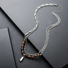 项链男虎眼石小方砖高级感百搭复古个性设计配饰女潮新款简约饰品