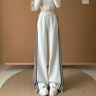 条纹运动裤女2026新款秋冬窄版直筒卫裤休闲宽松三条杠学生阔腿裤