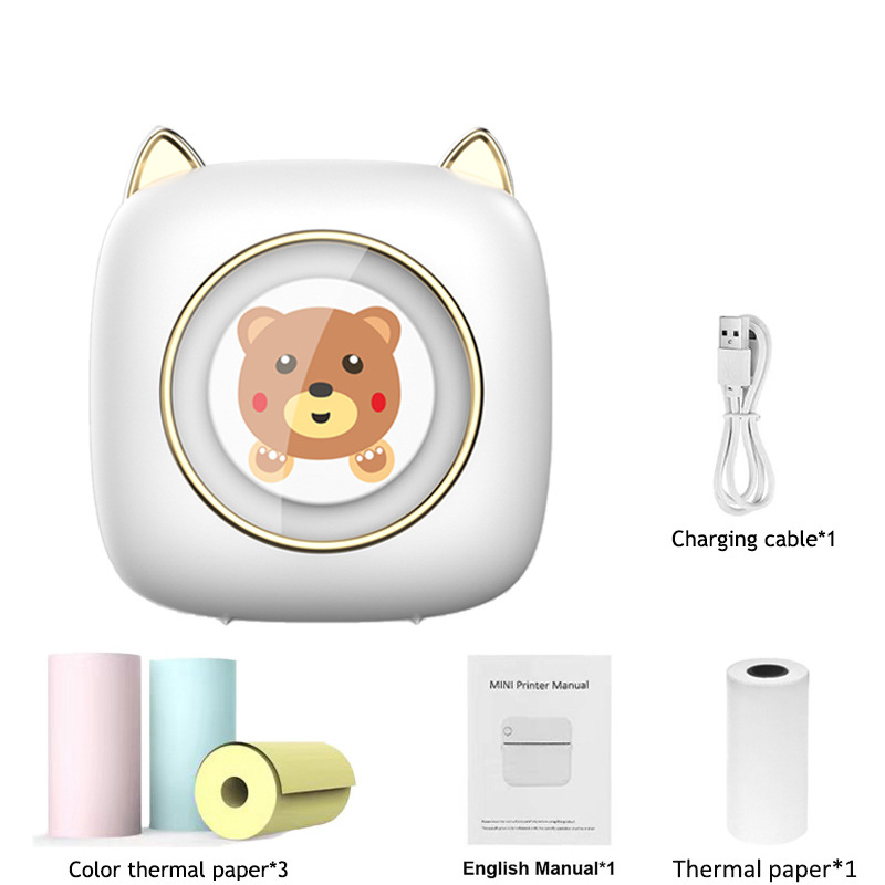 新款c23熊便攜式打印機迷你熱敏無墨小型標籤機便簽藍牙照片打印