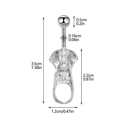 New AliExpress best-seller jewelry rhinestone zipper belly button ring belly dance navel closure 