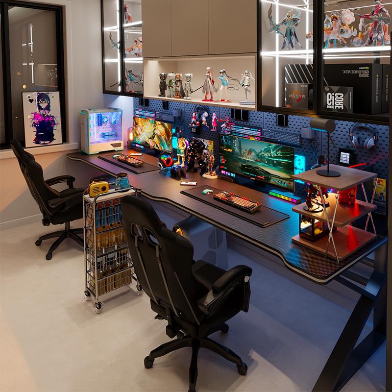 Mesa de computadora de escritorio para dos personas, mesas y sillas de juego de deportes electrónicos, mesas para parejas, mesas de computadora, mesas de escritorio, mesas integradas