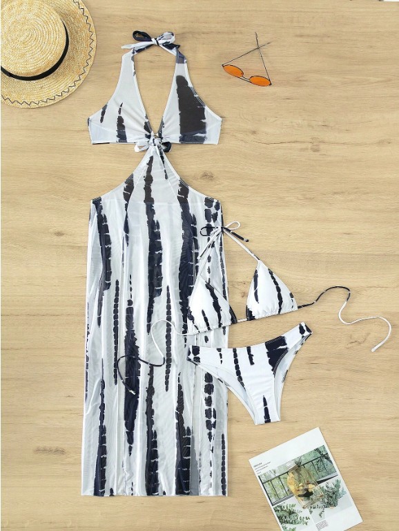 Regular Fit Fit Type Women's Elegant Basic Printing 3 Pieces Set Bikinis Swimwear