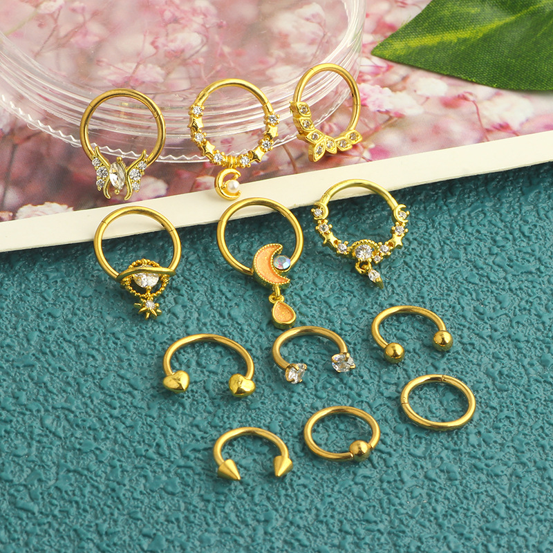12-Piece Black Stainless Steel Nose Ring Set - Cross-Border Open Ring Nose Stud Ear Bone Piercing Jewelry detail image 10