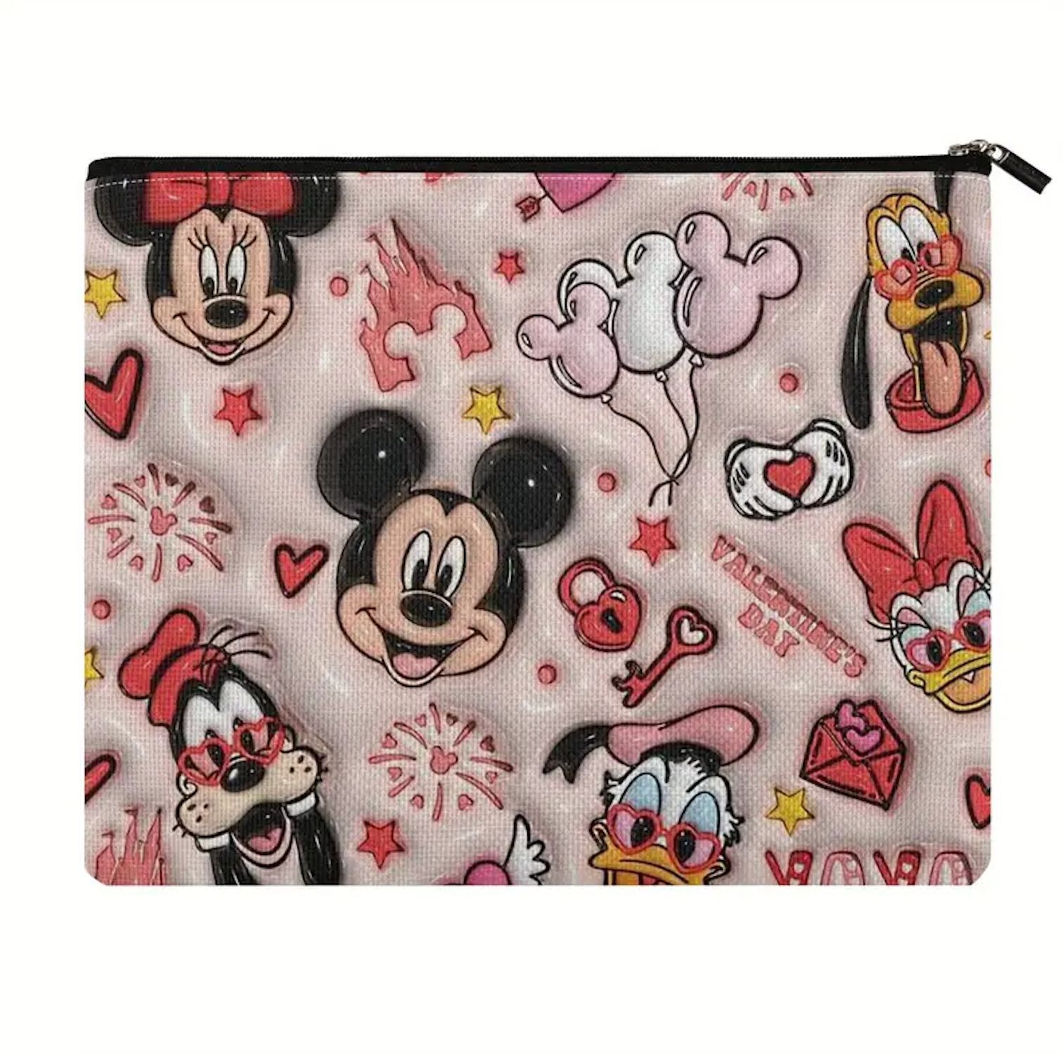 Amazon transfronterizo ratón bolsa de maquillaje rosa algodón y lino impresión doble bolsa de lavado de gran capacidad de almacenamiento de viaje
