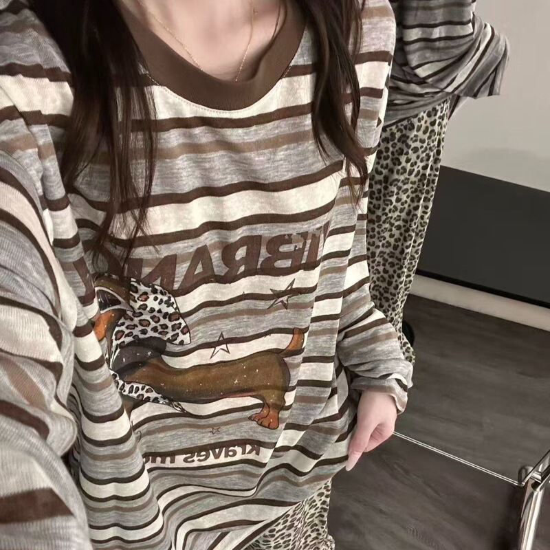 Elegant retro faux cotton autumn new women's pajamas leopard print dachshund set long-sleeve long-pants loungewear Elegant retro faux cotton autumn new women's pajamas leopard print dachshund set long-sleeve long-pants loungewear