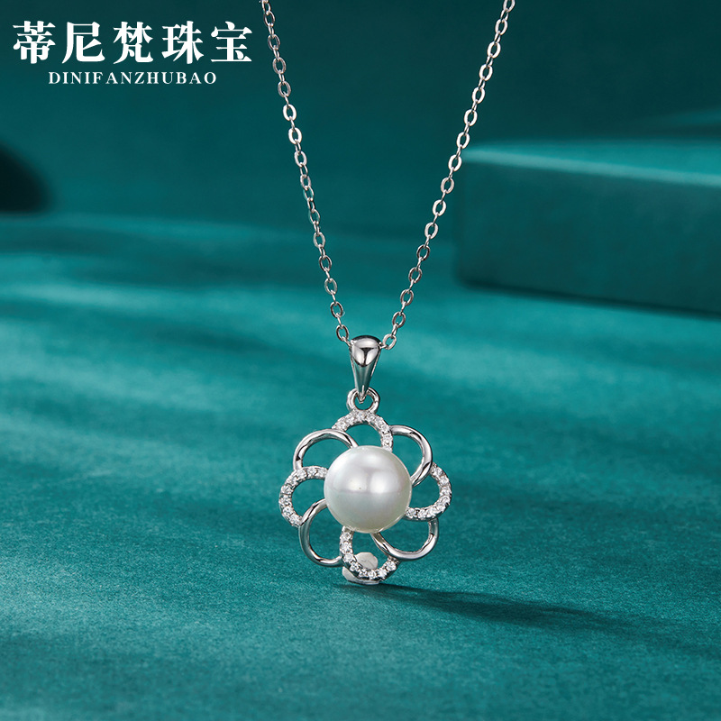 Estilo coreano romántico Retro Luz de lujo circón collar de joyería de plata S925 plata esterlina Cadena de clavícula colgante de La Flor de la perla de las mujeres